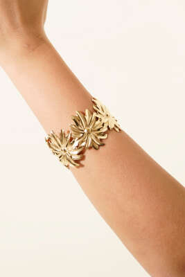 Çiçek Desenli Kelepçe Bileklik Gold - DEMİR BİJUTERİ