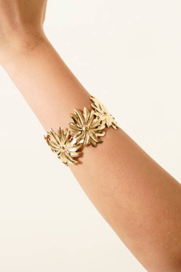 Çiçek Desenli Kelepçe Bileklik Gold - Günün Seçilenleri