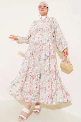 Çiçek Desenli Kloş Elbise Pembe 