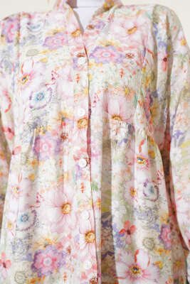 Çiçek Desenli Kloş Elbise Pembe - Tesettür Elbise