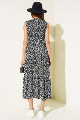 Çiçek Desenli Kolsuz Elbise Siyah - Kadın Giyim Modelleri