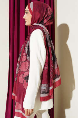 Çiçek Desenli Müslin Şal Bordo - Günün Seçilenleri