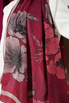 Çiçek Desenli Müslin Şal Bordo - Günün Seçilenleri