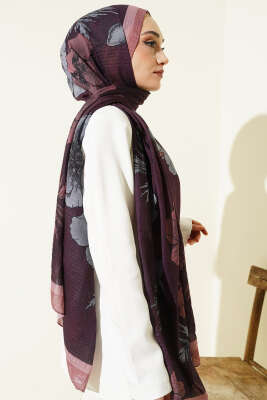 Çiçek Desenli Müslin Şal Bronz - Başörtüsü