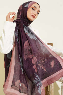 Çiçek Desenli Müslin Şal Bronz 