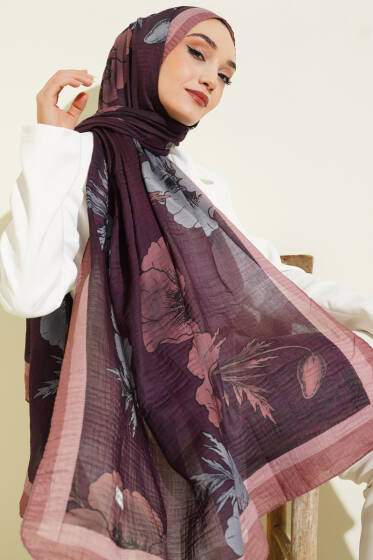 Çiçek Desenli Müslin Şal Bronz - Günün Seçilenleri
