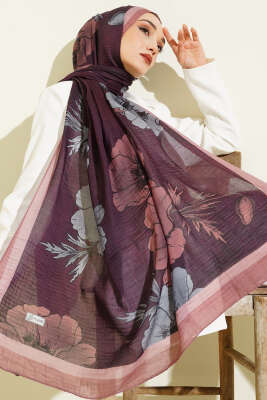 Çiçek Desenli Müslin Şal Bronz - Günün Seçilenleri