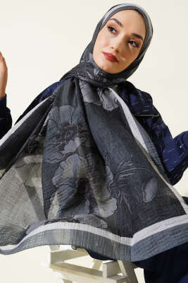 Çiçek Desenli Müslin Şal Kayrak Grisi 