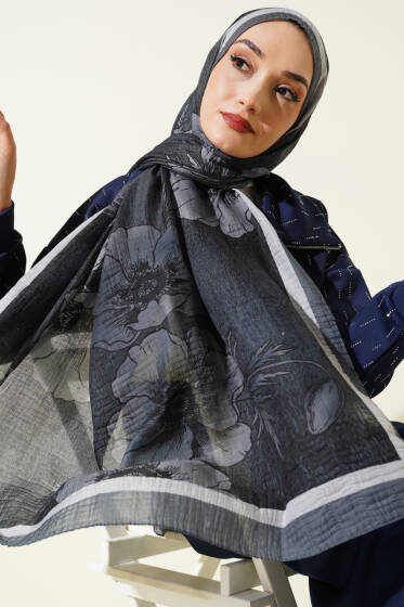 Çiçek Desenli Müslin Şal Kayrak Grisi - Günün Seçilenleri