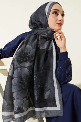 Çiçek Desenli Müslin Şal Kayrak Grisi - Günün Seçilenleri