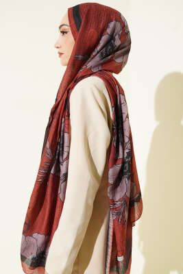 Çiçek Desenli Müslin Şal Kiremit - Günün Seçilenleri