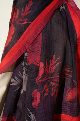 Çiçek Desenli Müslin Şal Kırmızı - Günün Seçilenleri