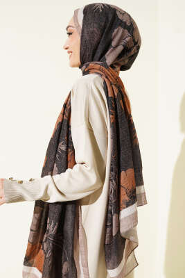 Çiçek Desenli Müslin Şal Kum Bej - Başörtüsü