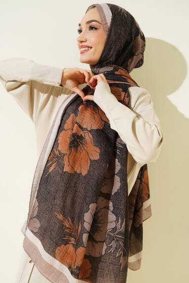 Çiçek Desenli Müslin Şal Kum Bej - Günün Seçilenleri