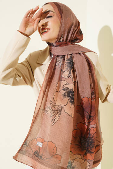 Çiçek Desenli Müslin Şal Latte - Günün Seçilenleri