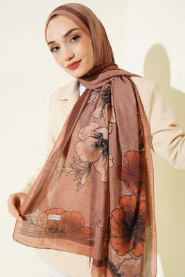 Çiçek Desenli Müslin Şal Latte - Günün Seçilenleri