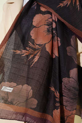 Çiçek Desenli Müslin Şal Mürdüm - Günün Seçilenleri