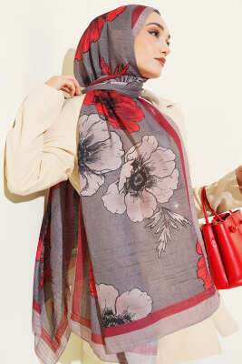Çiçek Desenli Müslin Şal Vizon - Günün Seçilenleri
