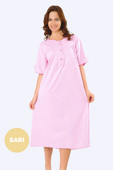 Çiçek Desenli Önü Düğmeli Gecelik Sarı - Pijama & Gecelik