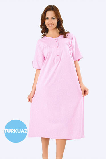 Çiçek Desenli Önü Düğmeli Gecelik Turkuaz - Pijama & Gecelik