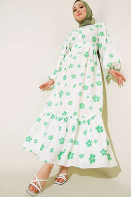 Çiçek Desenli Önü Düğmeli Kuşaklı Elbise Benetton - Thumbnail