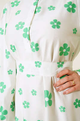 Çiçek Desenli Önü Düğmeli Kuşaklı Elbise Benetton - Thumbnail