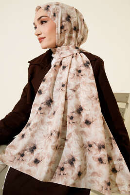 Çiçek Desenli Rami Şal Bej 