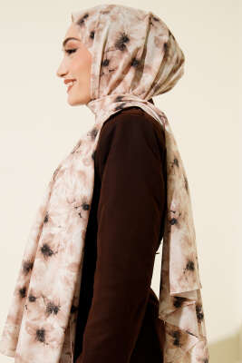 Çiçek Desenli Rami Şal Bej - Başörtüsü