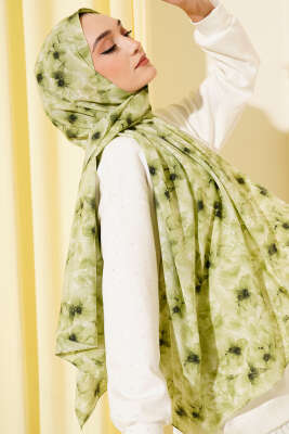 Çiçek Desenli Rami Şal Çağla Yeşili 