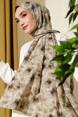 Çiçek Desenli Rami Şal Haki 