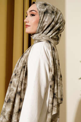 Çiçek Desenli Rami Şal Haki - Başörtüsü