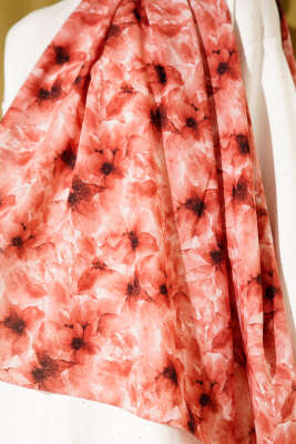 Çiçek Desenli Rami Şal Kiremit - Başörtüsü