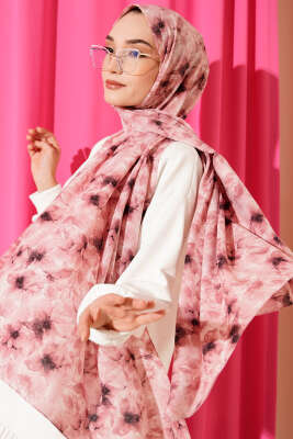 Çiçek Desenli Rami Şal Pembe 