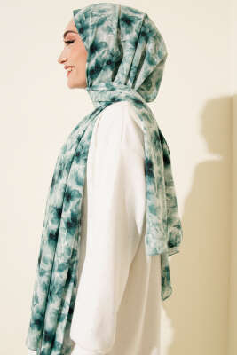 Çiçek Desenli Rami Şal Petrol Yeşili - Başörtüsü