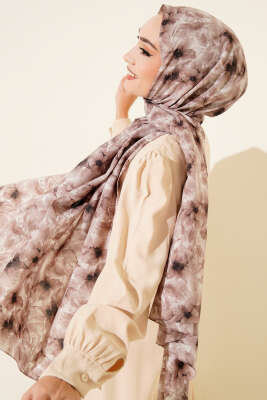 Çiçek Desenli Rami Şal Soft Kahve - Başörtüsü