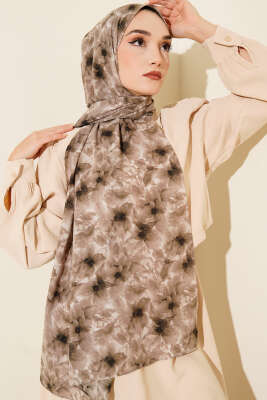 Çiçek Desenli Rami Şal Vizon - ASSE BONE