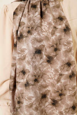 Çiçek Desenli Rami Şal Vizon - Başörtüsü