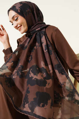 Çiçek Desenli Ribana Şal Acı Kahve 