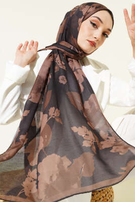 Çiçek Desenli Ribana Şal Camel - Başörtüsü