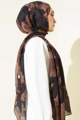 Çiçek Desenli Ribana Şal Camel - Başörtüsü