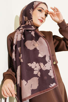 Çiçek Desenli Ribana Şal Kahve - Başörtüsü