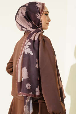 Çiçek Desenli Ribana Şal Kahve - Başörtüsü