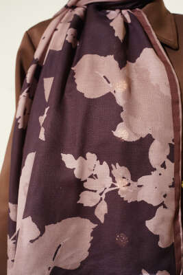 Çiçek Desenli Ribana Şal Kahve - Başörtüsü