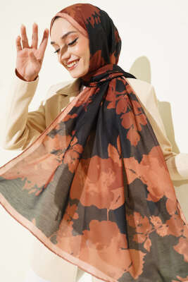 Çiçek Desenli Ribana Şal Latte - VERTU (NYD TEKSTİL)