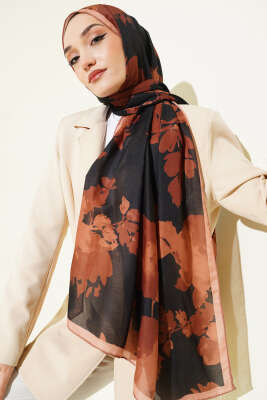 Çiçek Desenli Ribana Şal Latte - Başörtüsü