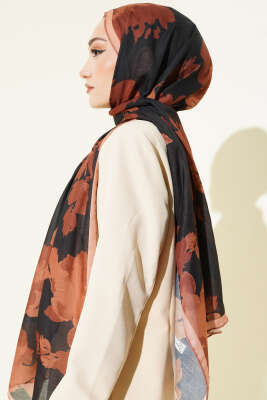 Çiçek Desenli Ribana Şal Latte - Başörtüsü