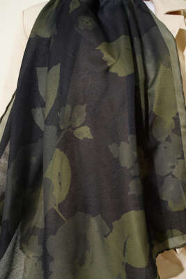 Çiçek Desenli Ribana Şal Zümrüt - Başörtüsü