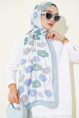 Çiçek Desenli Şal Mint - Başörtüsü