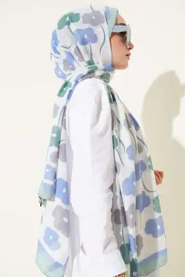 Çiçek Desenli Şal Mint - Başörtüsü