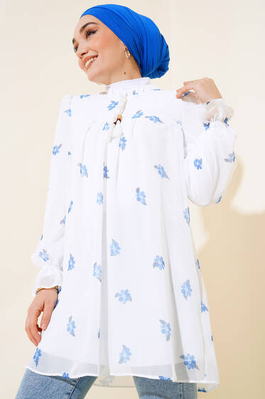 Çiçek Desenli Şifon Tunik Saks - Tunik